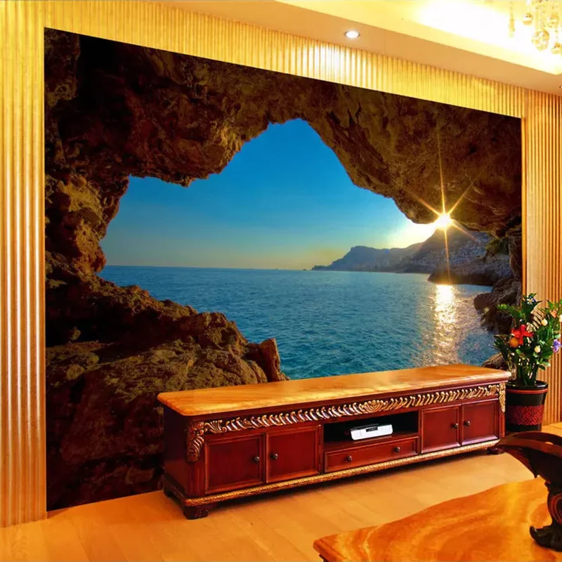 Photography Landscape - 3D Wall Painting Cave Sunrise Seascape