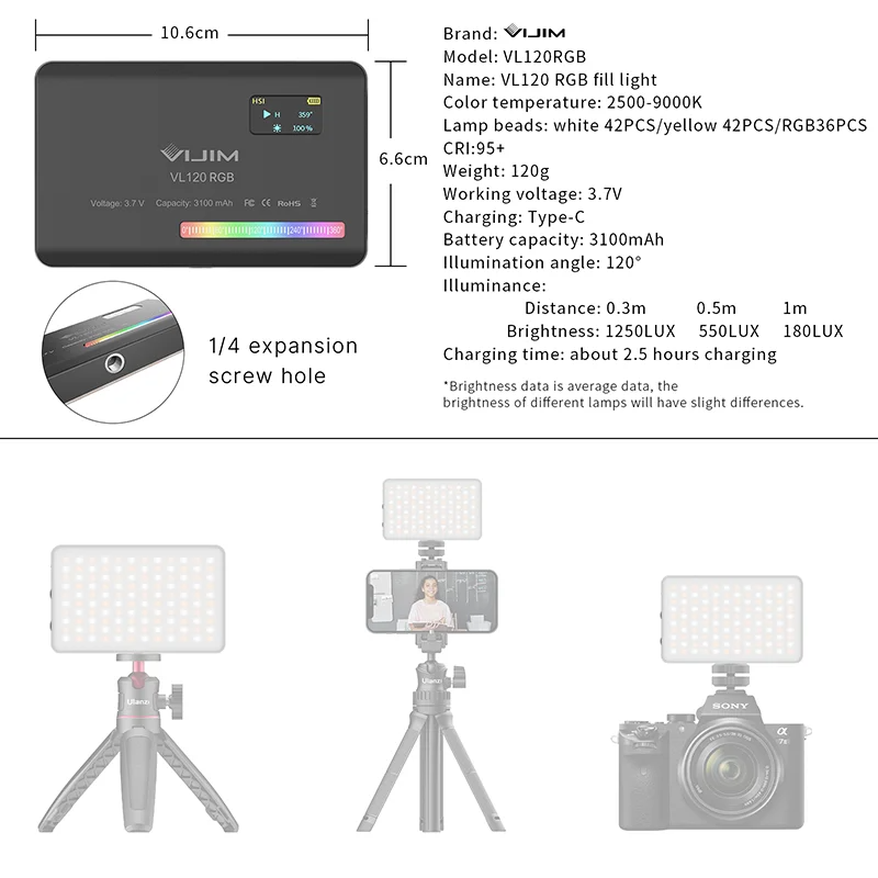 2026 New120 RGB Pocket Fill Li - Photography Camera recension och pris